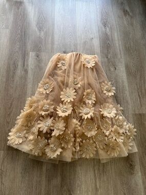 helsi bianca tan 3d floral applique beaded strapless tulle mini dress size XS